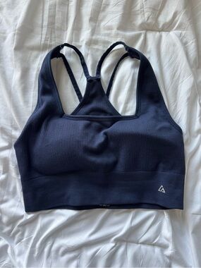 Luna Peak Navy Ribbed Sports Bra with Strappy Back small